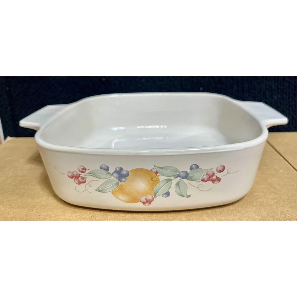 Corning Ware A-1-B Casserole Dish 1 Liter Abundance Fruit Pattern Square Baking‎